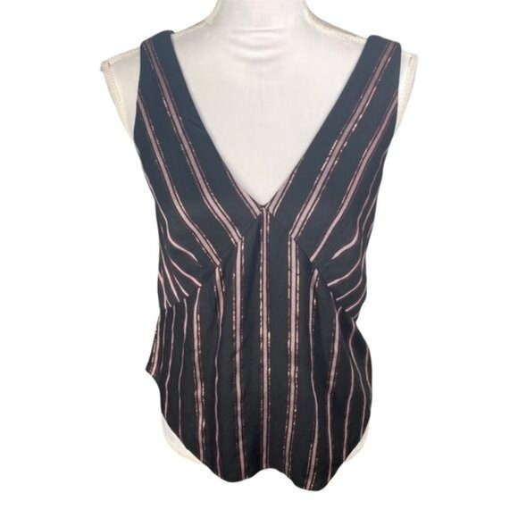 Rachel Roy Black Pink Stripe V Neck Sleeveless Top Small - Picture 1 of 10